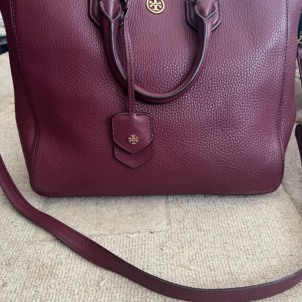 Tory Burch Red Leather Satchel with Gold Hardware